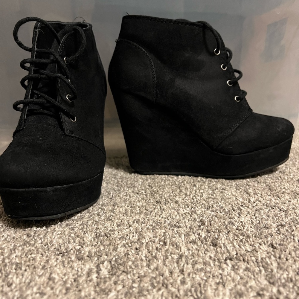 SHI by Journeys black platform booties. Well loved.